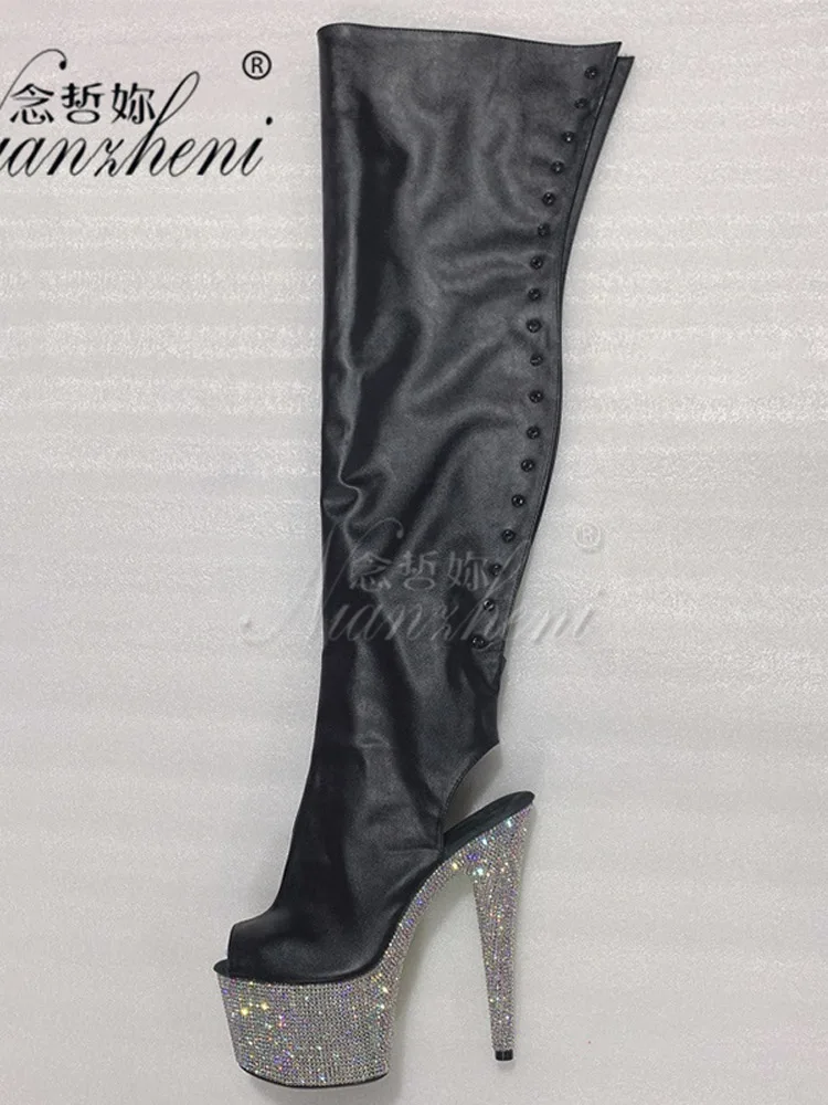 Platform Over The Knee Boots 17cm Rhinestone Stage Gothic Glitter Stripper High Heels pole dance heels Party Exotic Sexy Fetish