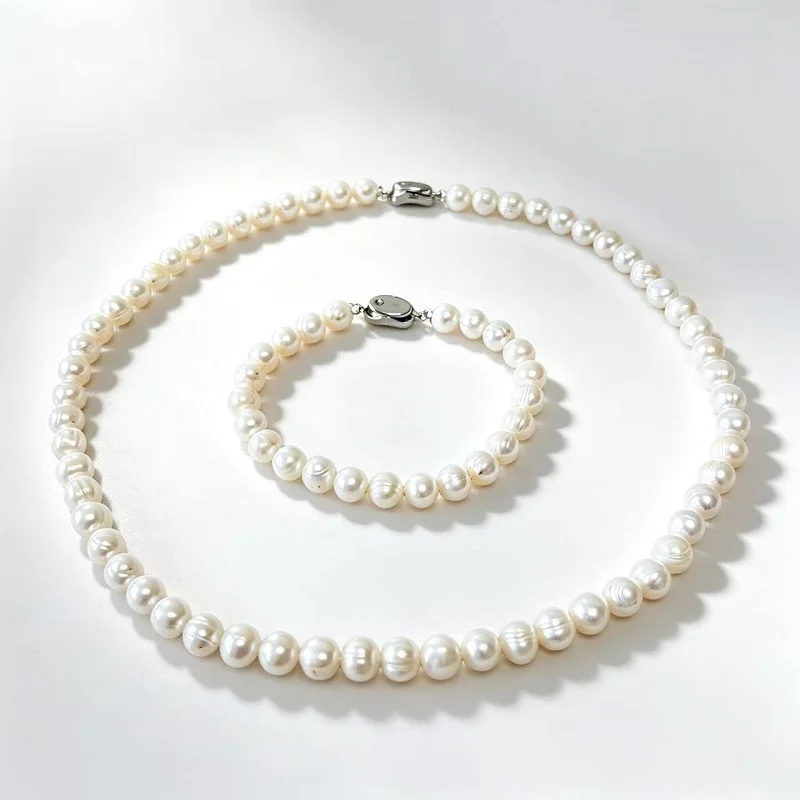 Natural Freshwater Pearl Jewelry Set for Women - Includes Necklace And Bracelet Elegant Gift for Birthday Wedding Engagement