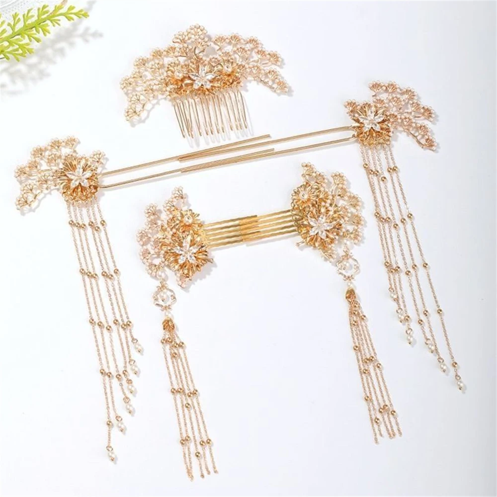 Female Hanfu Headdress Lady Vintage Fairy Tassel Step Shake Hairpin Ancient Costume Accessories Cheongsam Decoration Hair Crown