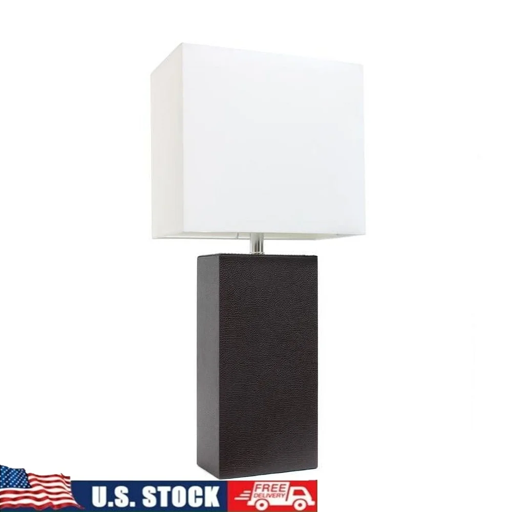 

Modern Leather Table Lamp with White Fabric Shade Stylish Home Decor Lighting Elegant Design Living Room Bedroom Office