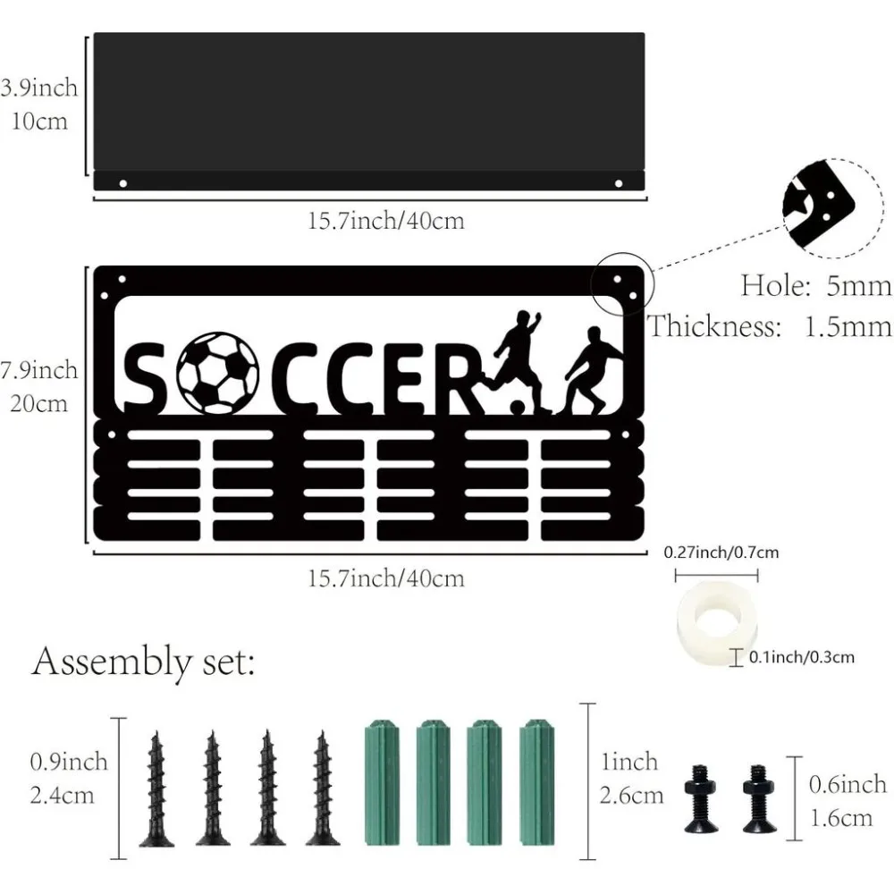 Soccer Medal Holder Trophy Shelf Medal Display Shelf Stand Sports 4 Rows Wall Mount for Women Gymnastics Rack 15.7 x 7.9 Inch