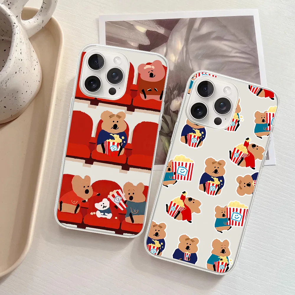 Cute P-Persimmon Bear Movie Theater Popcorn For Samsung Galaxy S23 S22 S21 S20 Plus Lite Ultra Transparent Shell