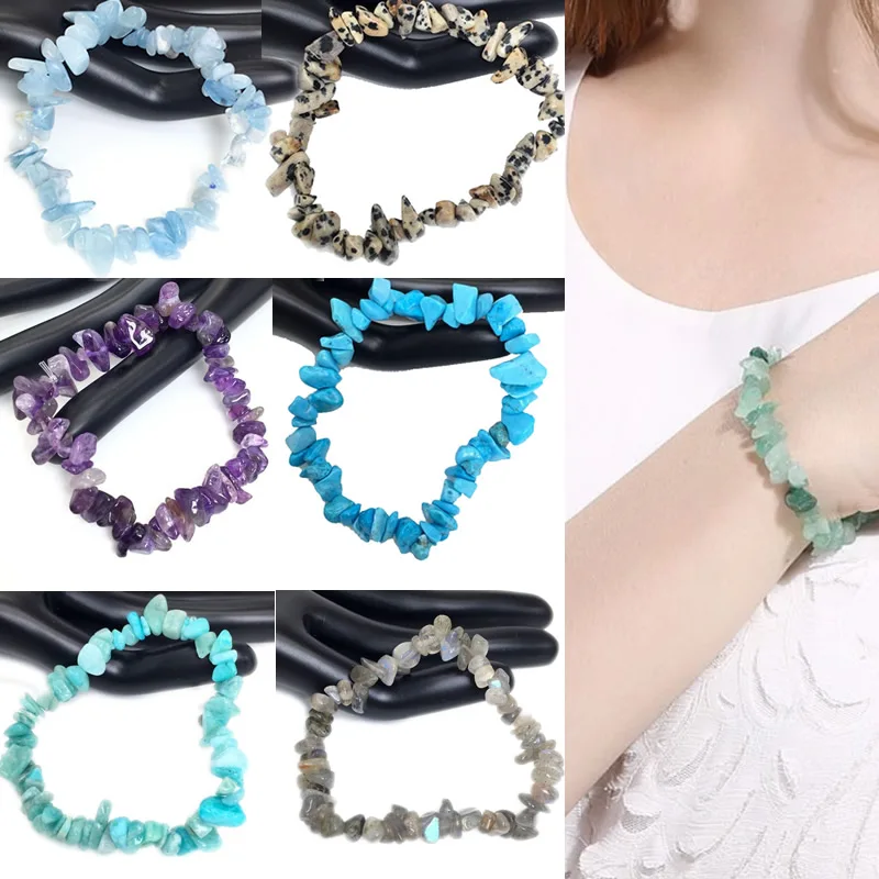 28Color Natural Gem Stone Bracelet Irregular Crystal Stretch Chip beads Nuggets Bracelets Bangles Quartz Wristband For Women