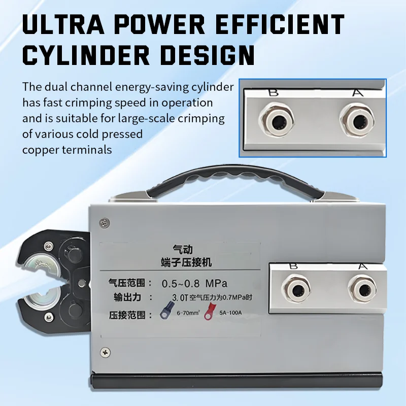 ZTEN 6.8T Pneumatic Terminal Crimping Machine 2.5-120mm² Cold Press Crimper 0.5-0.8MPa Desktop Crimping Plier with Multiple Dies