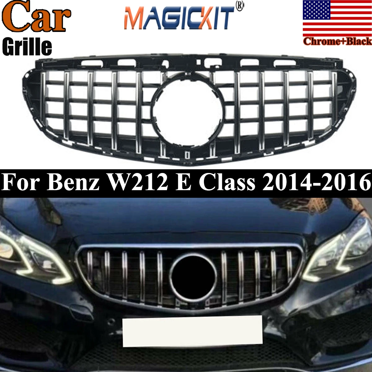 شبكة المصد الأمامي طراز GT باللون الأسود لسيارة Mercedes Benz W212 E-class 2014-2016 #1