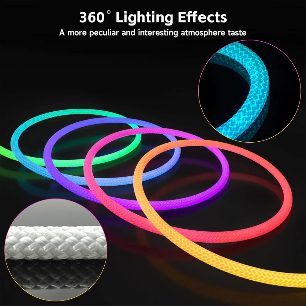WS2812B WS2811 Round Reticulate Pattern Neon LED Strip 50Leds/m 360 Degree Smart RGBIC Flexible Silicone Light Tape IP67 DC5V
