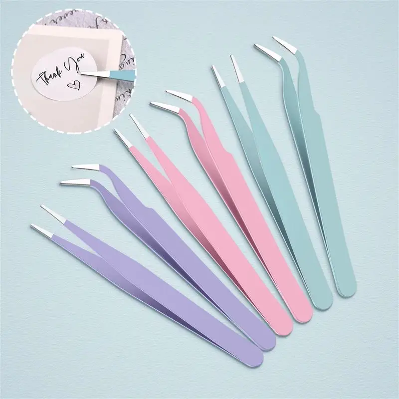Stainless Steel Tweezers - Straight/Elbow Head for Scrapbook Sticker Picking DIY Junk Journal Album Crafts Supplies