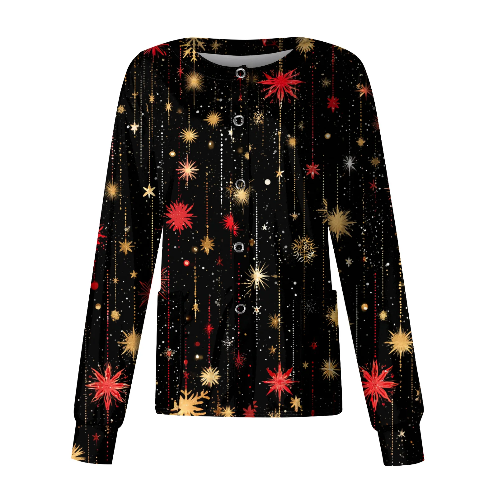 

Christmas Pattern Clinical Nursing Long Sleeved Shirt Doctor Nurse Work Uniform Top Hospital Surgical Dental Scrub Clothing