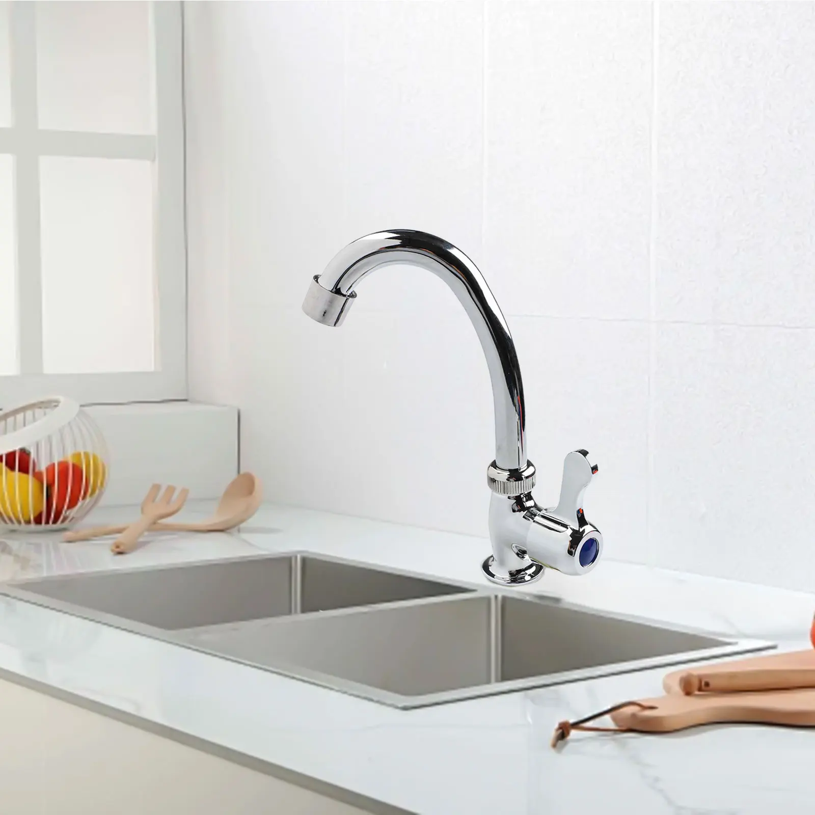 

Kitchen Sink Mixer Taps Swivel Spout Single Lever Single Cold Water Tap Modern Chrome Faucet Kitchen Accessories