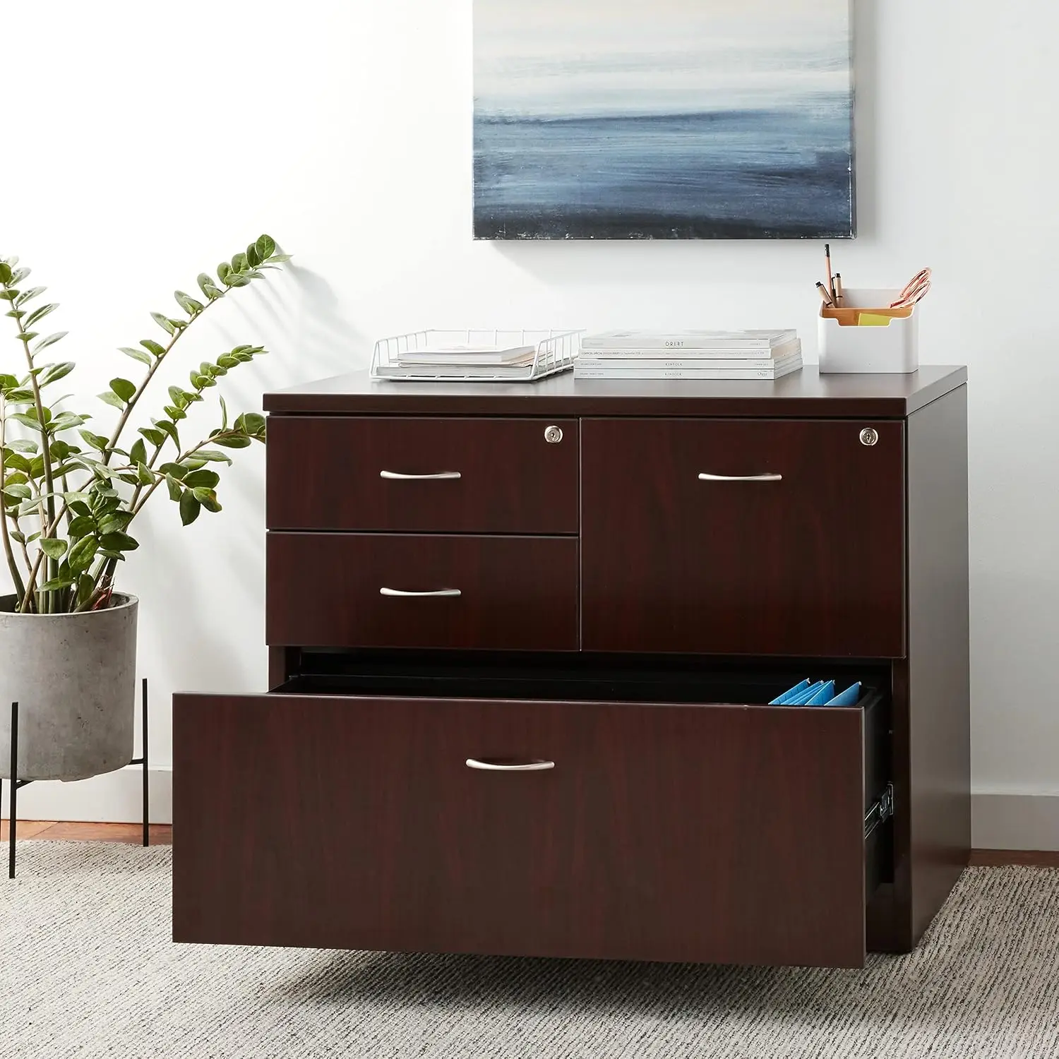 Lateral File Cabinet with Drawers, Office Storage Filing Cabinet for Documents, Home Office & Workspace