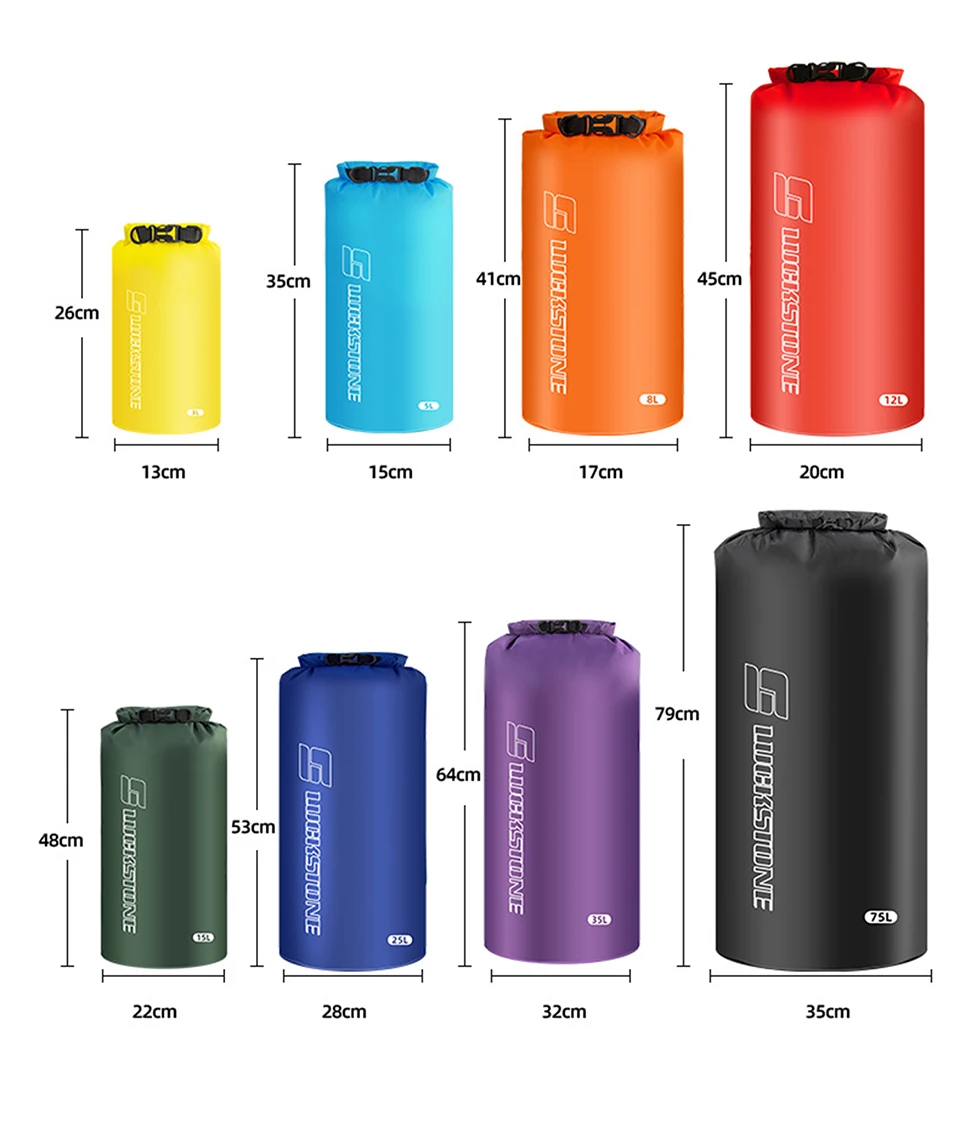 3/8/12/15/25/35/75L Wasserdichter Packsack Ultraleichter Drifting Schwimmen Kleidung Aufbewahrungstasche für Camping Bootfahren Wandern Rafting – Detail 3