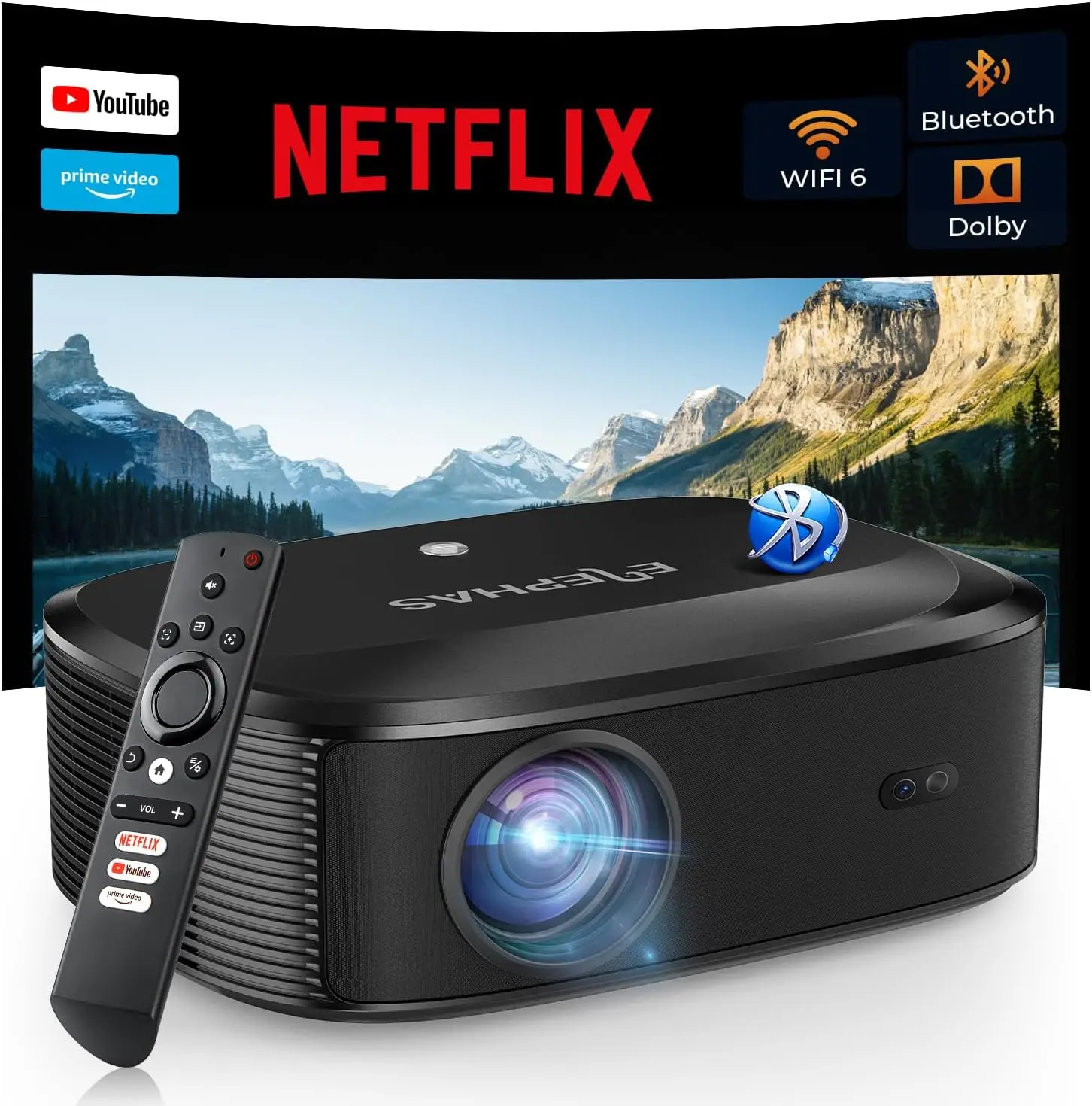 

Проектор 4K Smart WiFi Bluetooth, совместимый с Netflix/YouTube/Prime Video, поддержка HDMI/USB/iOS/Android