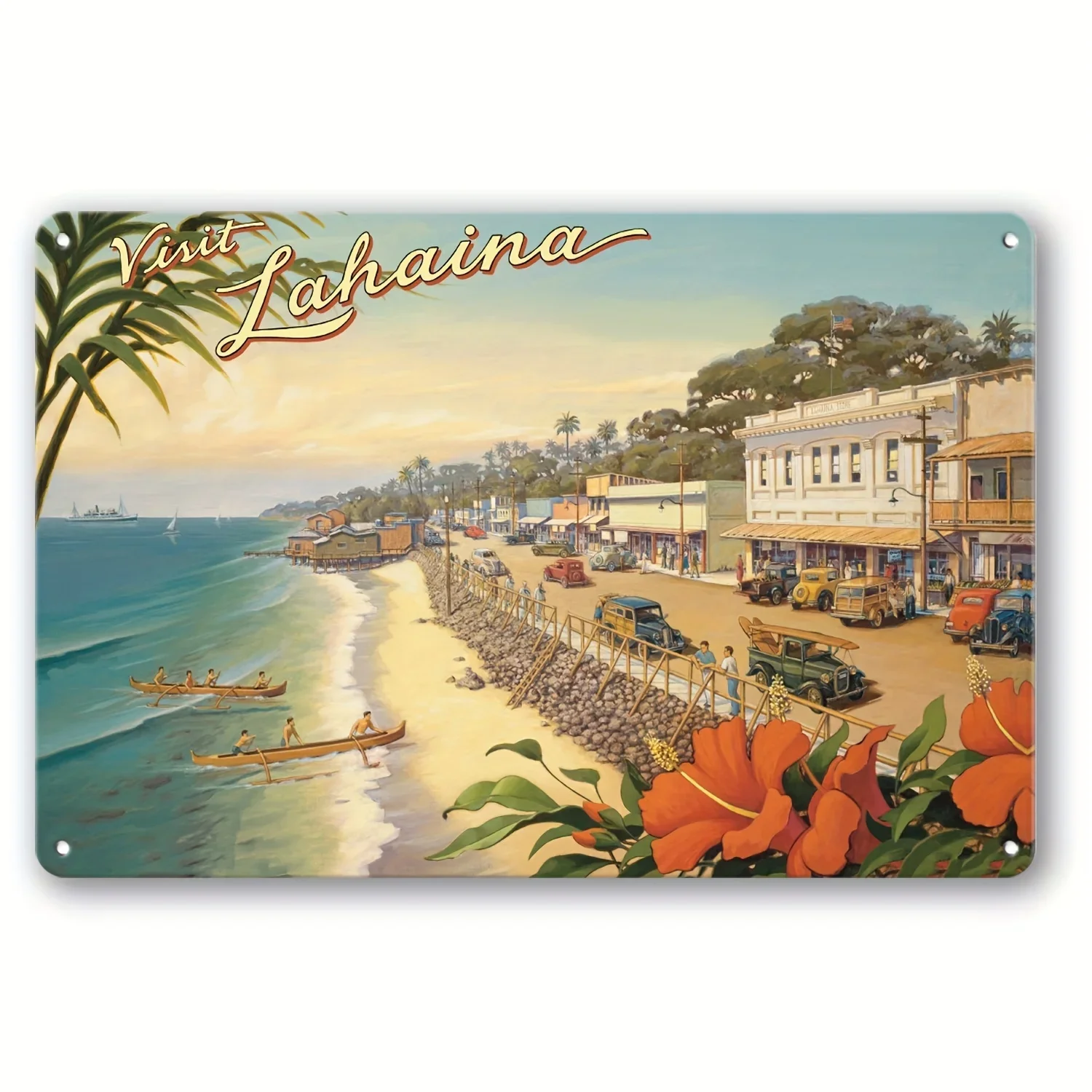 

Visit Lahaina - Maui, Hawaii Inter-Steam Navigation Company - Front Street Travel Poster By vintage Metal Tin Sign posters