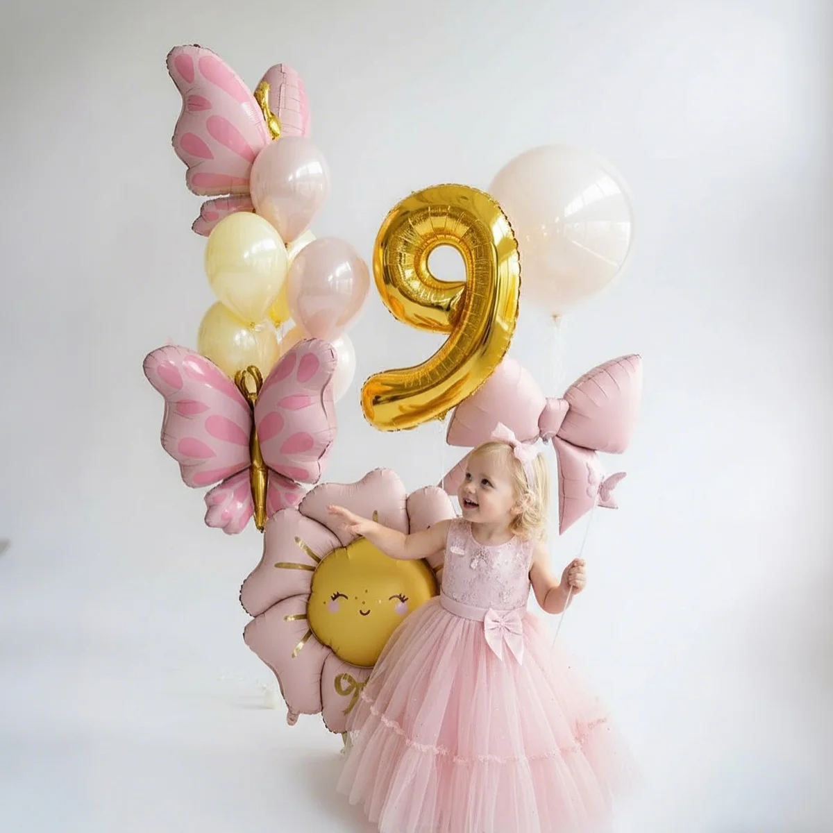 Schmetterlings-Blumen-Ballon-Dekoration, 40 Zoll Goldene Zahlen 0-9, Verwendet für Babypartys, Jubiläen und Mädchen-Geburtstagsfeiern – Detail 2