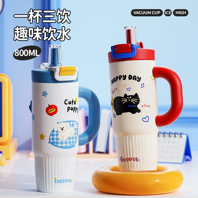 316 stainless steel thermos cup Big Mac car cold insulation Bingba straw water cup with handle