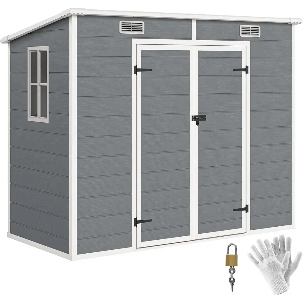 

8' x 4' Outdoor Storage Shed, Waterproo Resin Plastic Shed with loor, Window, Lockable Doand Vents, All-Weather Garden Tool Shed