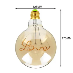 Retro Edison Light Bulb E27 220V 4W Dimmable G125 Love Lamp Light Vintage Incandescent Decoration Indoor Holiday Wedding Party