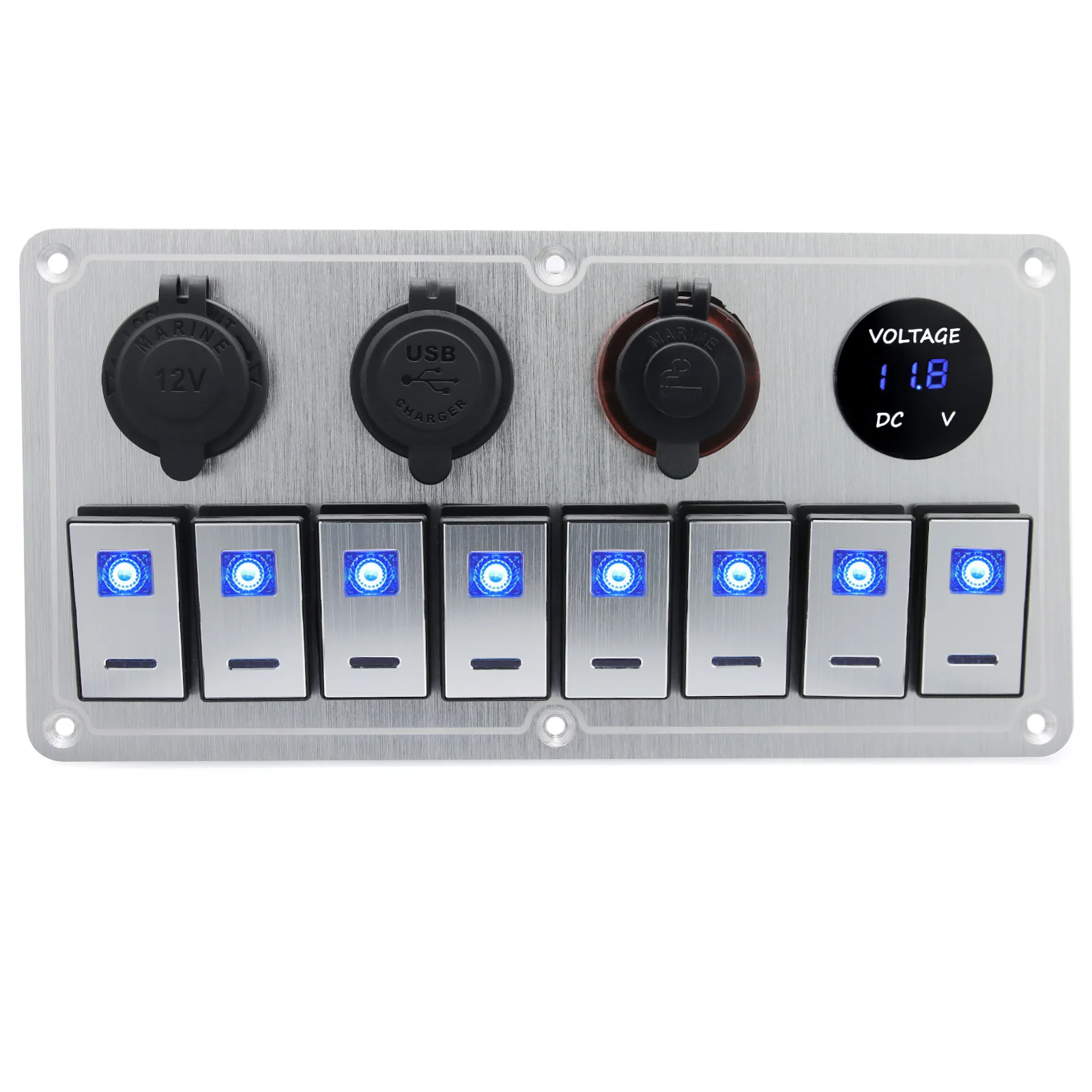 Car Accessory 12V LED Metal Switch Panel Digital Voltmeter USB Port Outlet Combination Marine LED Rocker cigarette lighter