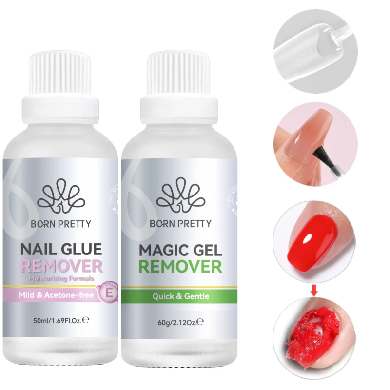น้ำยาล้างกาวติดเล็บ BORN PRETTY 50 มล. และน้ำยาล้างเจลยาทาเล็บ Magic Remover 60 มล. สำหรับเล็บปลอมแบบกดติด แห้งเร็ว นุ่ม พร้อมอุปกรณ์