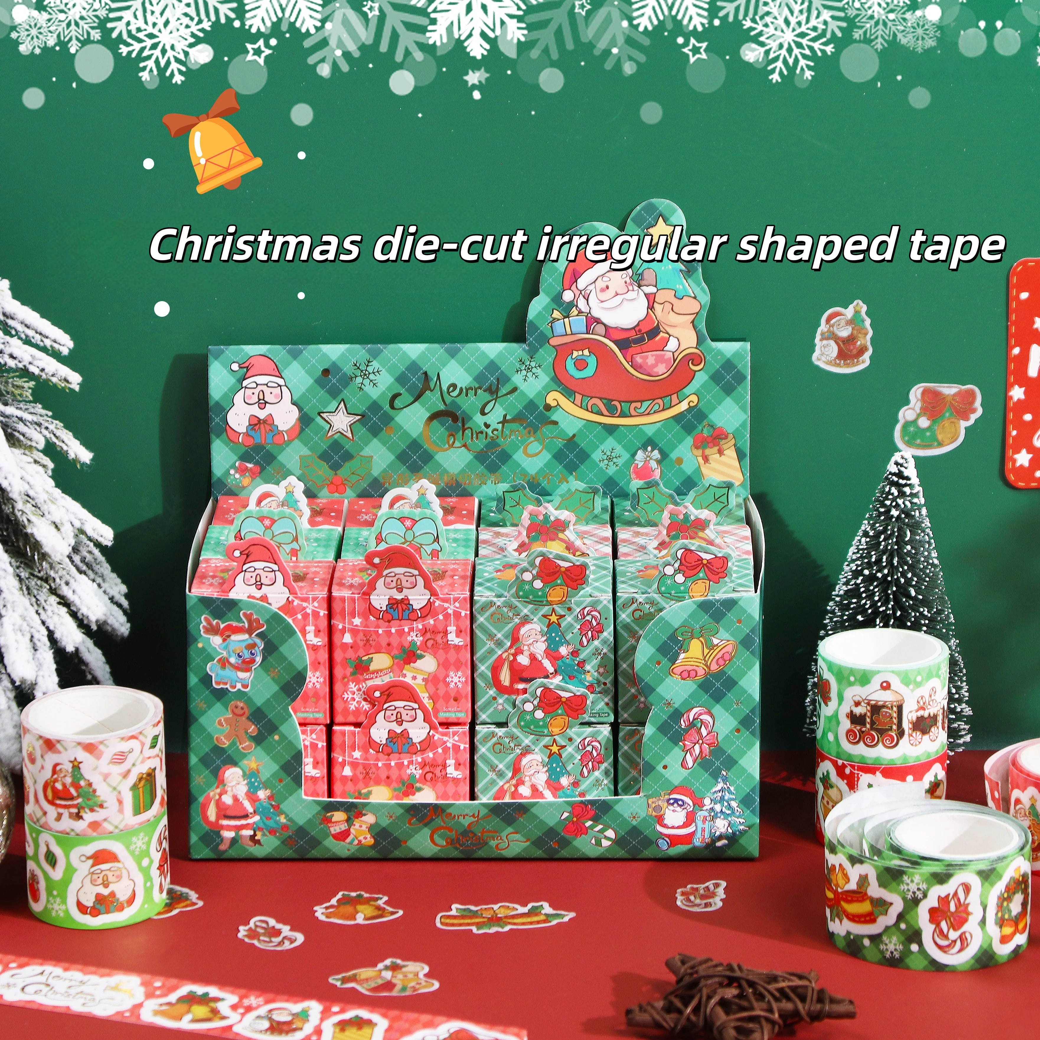 Contain Random Items, Christmas Die-Cut Irregular Shaped Washi Tape Set, Cute Santa & Reindeer Decorative Tape for Journal