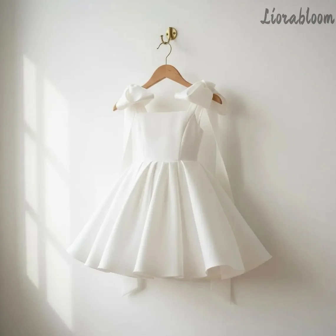 Custom Multi-Color Flower Girl Dress Custom Formal Knee-Length Dress with Large Bow Long Gown with Pleated Hem