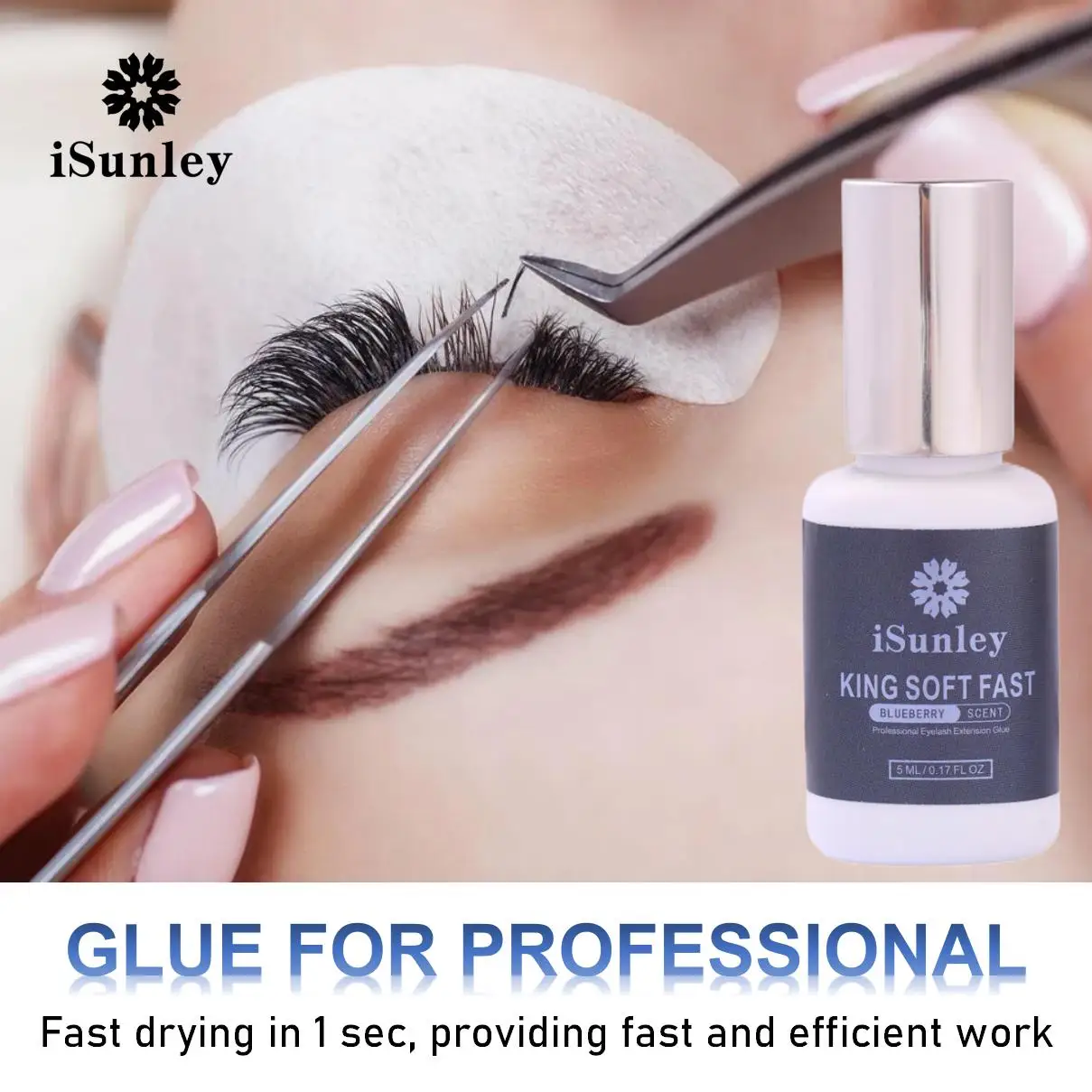 5ml 0.5 Second Fast Drying ISunley Strong False Eye Lash Extension Glue Adhesive Retention 5-7 Weeks No Irritant Eyelash Glue