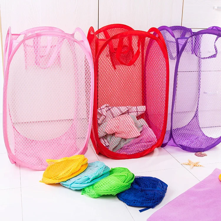 Folding Laundry Basket Pop Up Open Mesh Laundry Dirty Sorting Storage Hamper Kids Toys Sundries Home Organizer For College Dorm