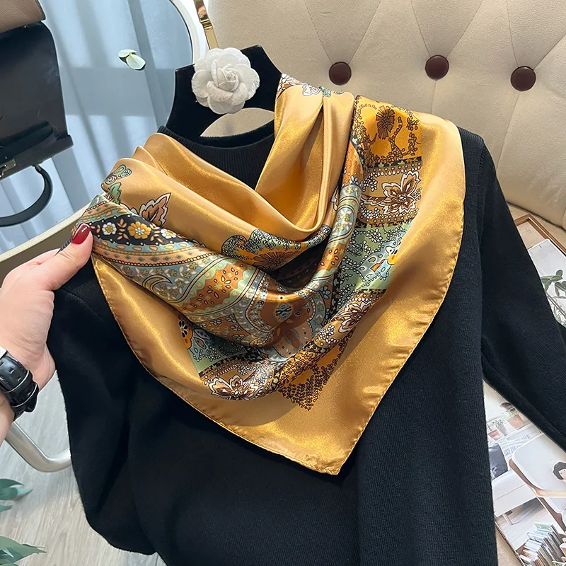 Silk Scarf Simulation Silk Square Scarf Decorative Shawl Flower European and American 90 Small Square Scarf Satin Printed Scarf