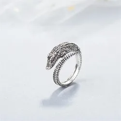 New Creative Retro Cute Animal 925 Sterling Silver Jewelry Personality Crocodile Exquisite Evil Fish Opening Rings R034