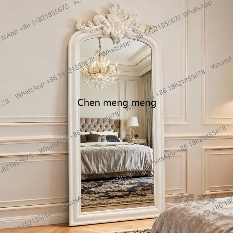 French retro carved full-body mirror medium ancient style wall fitting American floor mirror