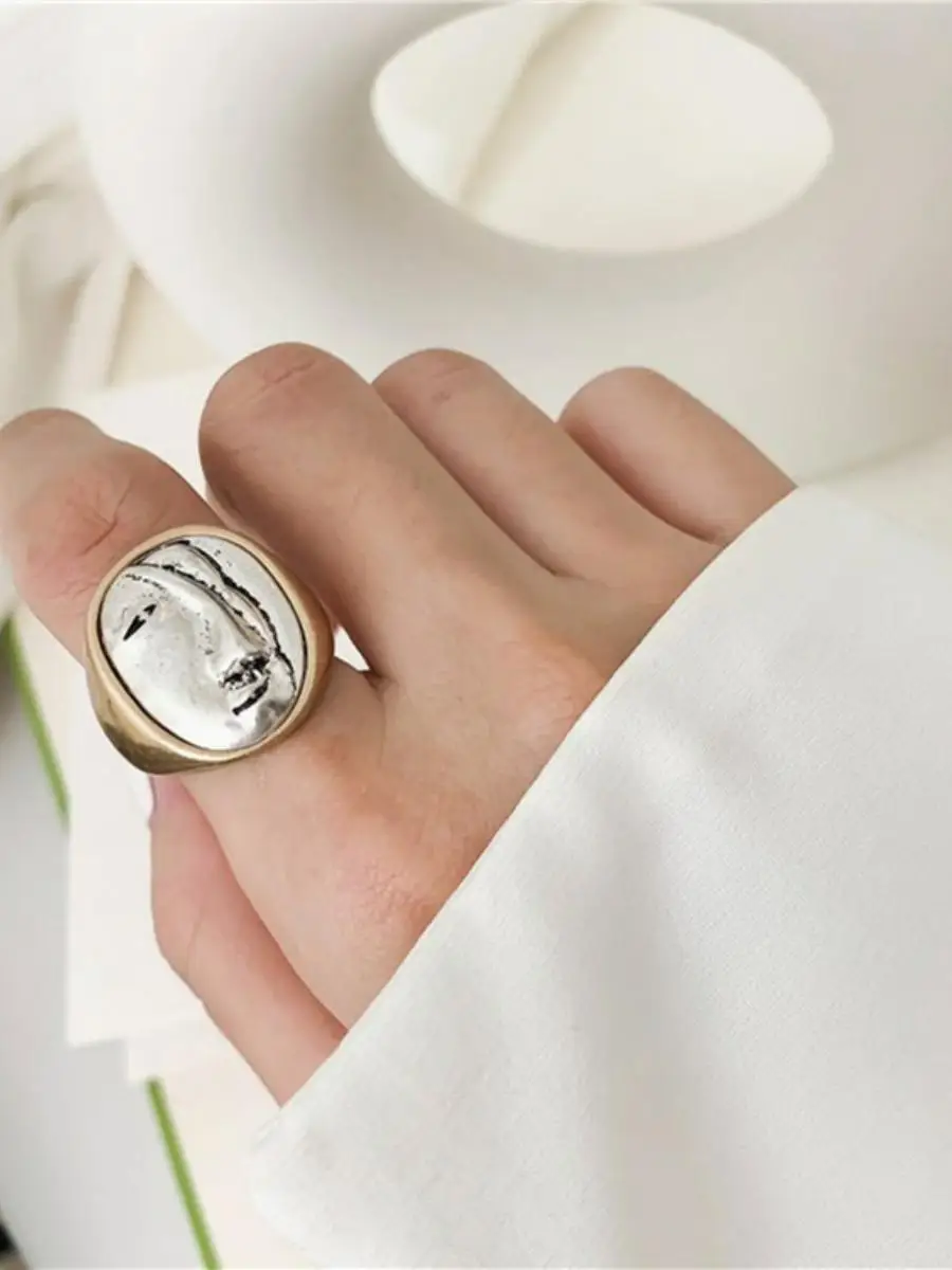 

S925 Silver Face Portrait Ring for Women Exaggerated Personality Open Finger Ring Hip Hop Index Ring Fashionable Retro Style