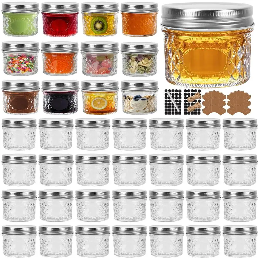 40er-Pack 4oz Klare Einmachgläser mit Einteiligen Silberdeckeln, Mini-Glasbehälter, Gewürzgläser, Einmachgläser für Honig, Marmelade, Gelee