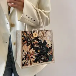 Printed Ethnic Style Canvas Bag Portable Large Capacity Linen Handbag Storage Bag Tote Bag Printing Cloth Lunch Bag Shopping