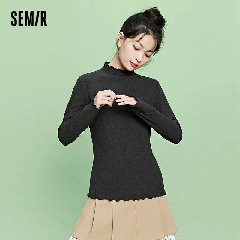 Semir Underwear Sweater Women Top Basic Solid Winter Half High Collar With Long Sleeve Brushed Knitwear Sweater