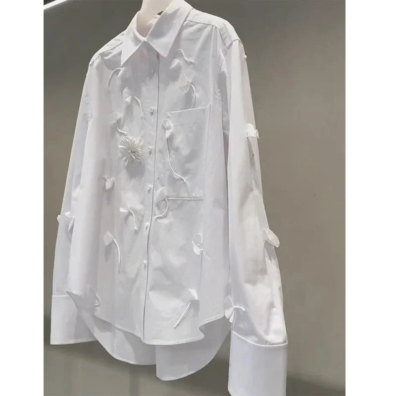 Vintage Single-breasted Blouses 2025 Spring New Korean Fashion Style Women Shirts Chic Stereo Flower High Grade Blusas Mujer