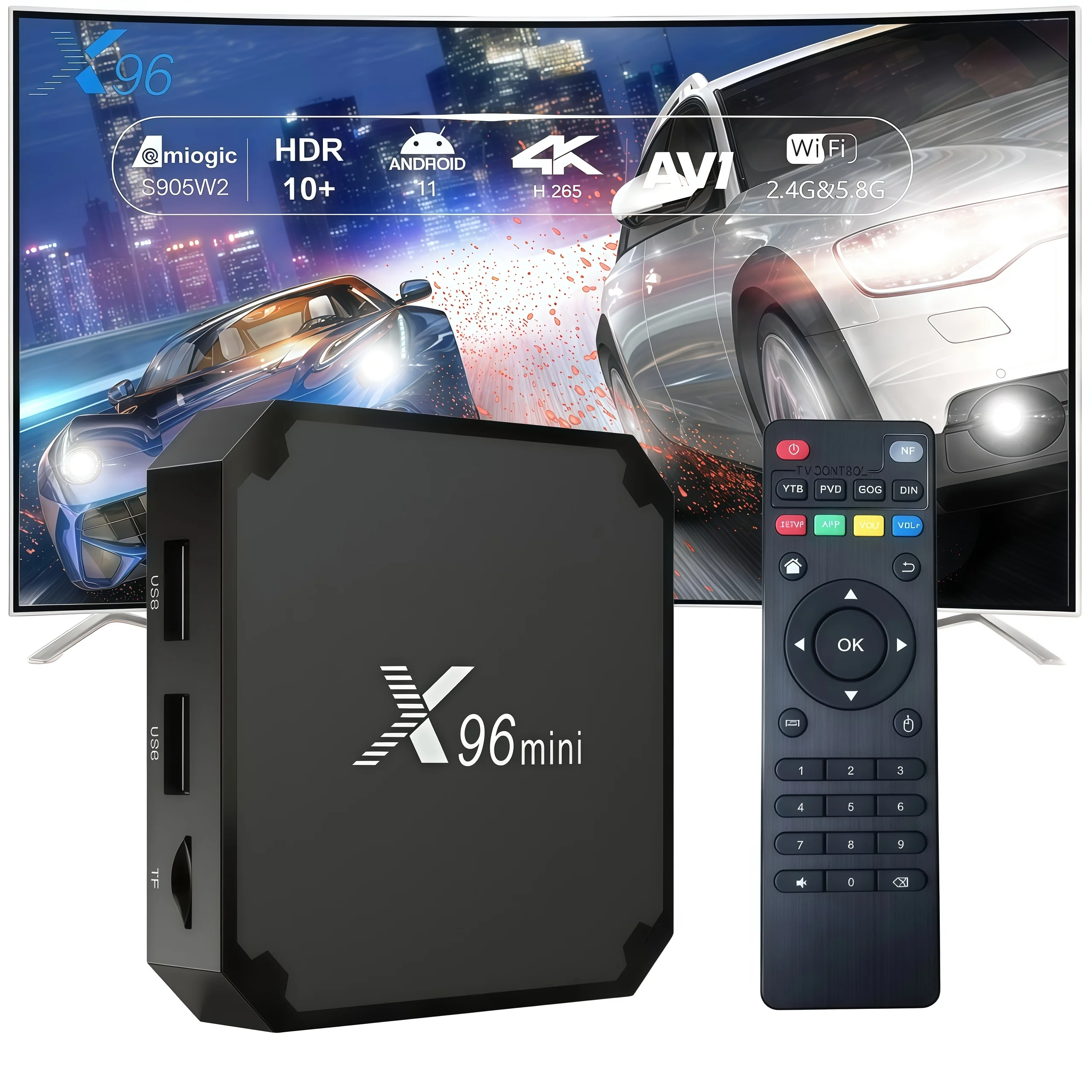 X96mini Android 11.0 TV Box Reproductor Multimedia 4K HD S905W2 Quad Core 1/2GB 8/16GB Smart Set Top Box WiFi Ethernet HDMI AV USB