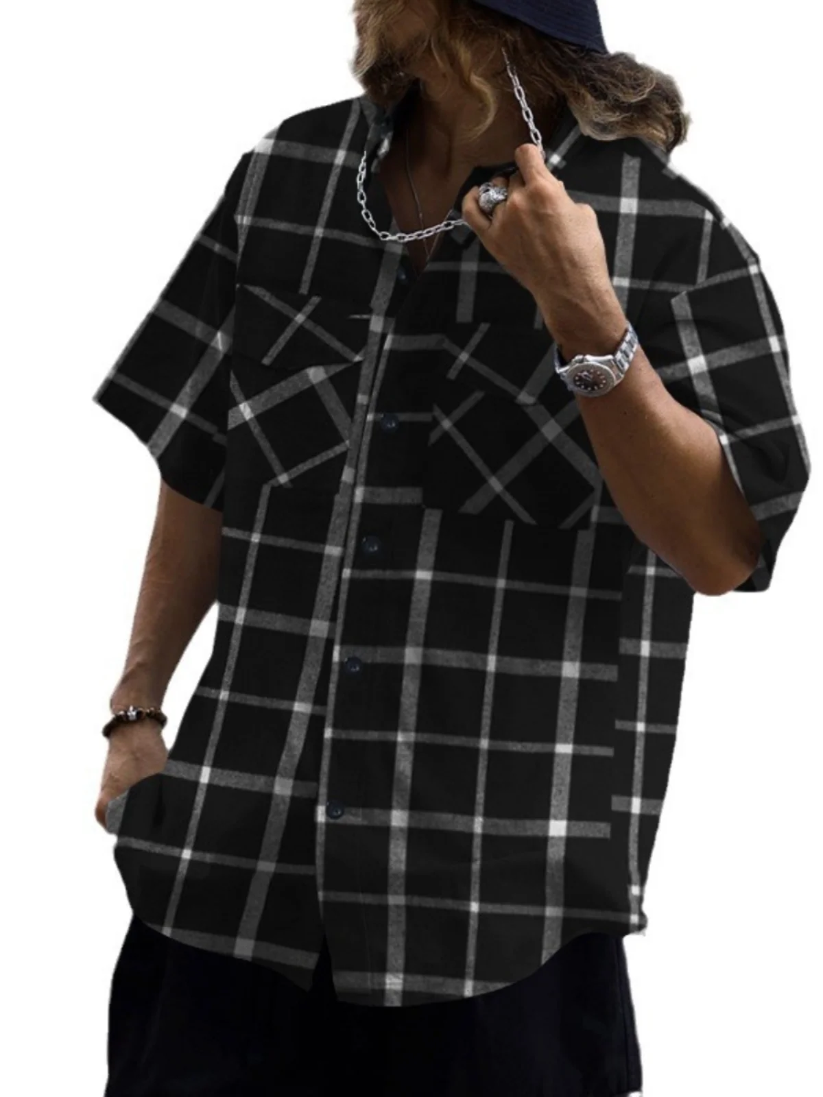 

Модный клетчатый ort Sve irt American Sle Summer Breathable Moisture ng Loose Fit Men's irt Cheered Faion