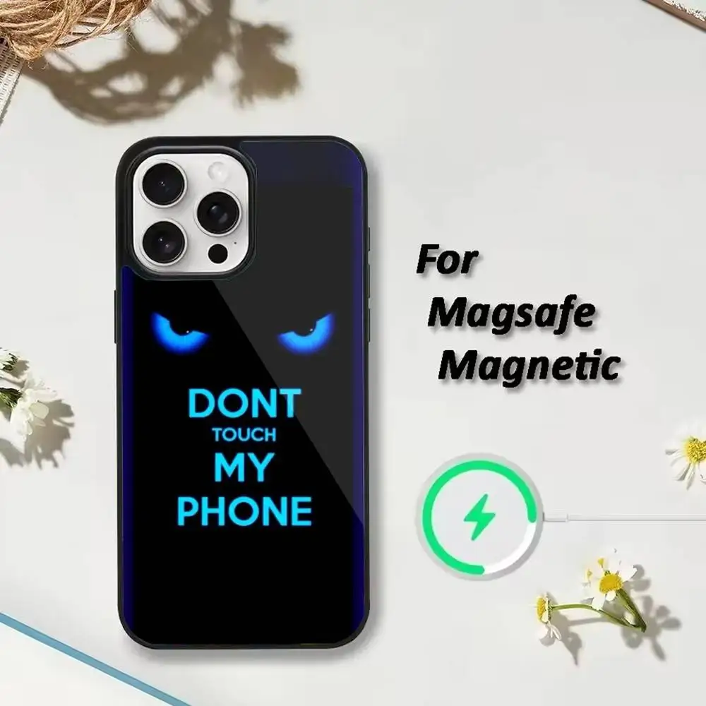 Estetyczne etui na telefon z napisem 'Nie dotykaj mojego telefonu' do iPhone'a 17, 16, 15, 14, 13, 12, Plus, Pro, Max, kompatybilne z ładowaniem magnetycznym MagSafe.