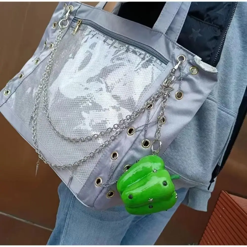 Creative Y2K Simulation Fruit Keychain Lolita Harajuku Star Rivet Bag Charm Metal Vegetable Pu Fruits Bag Pendant Key Ring