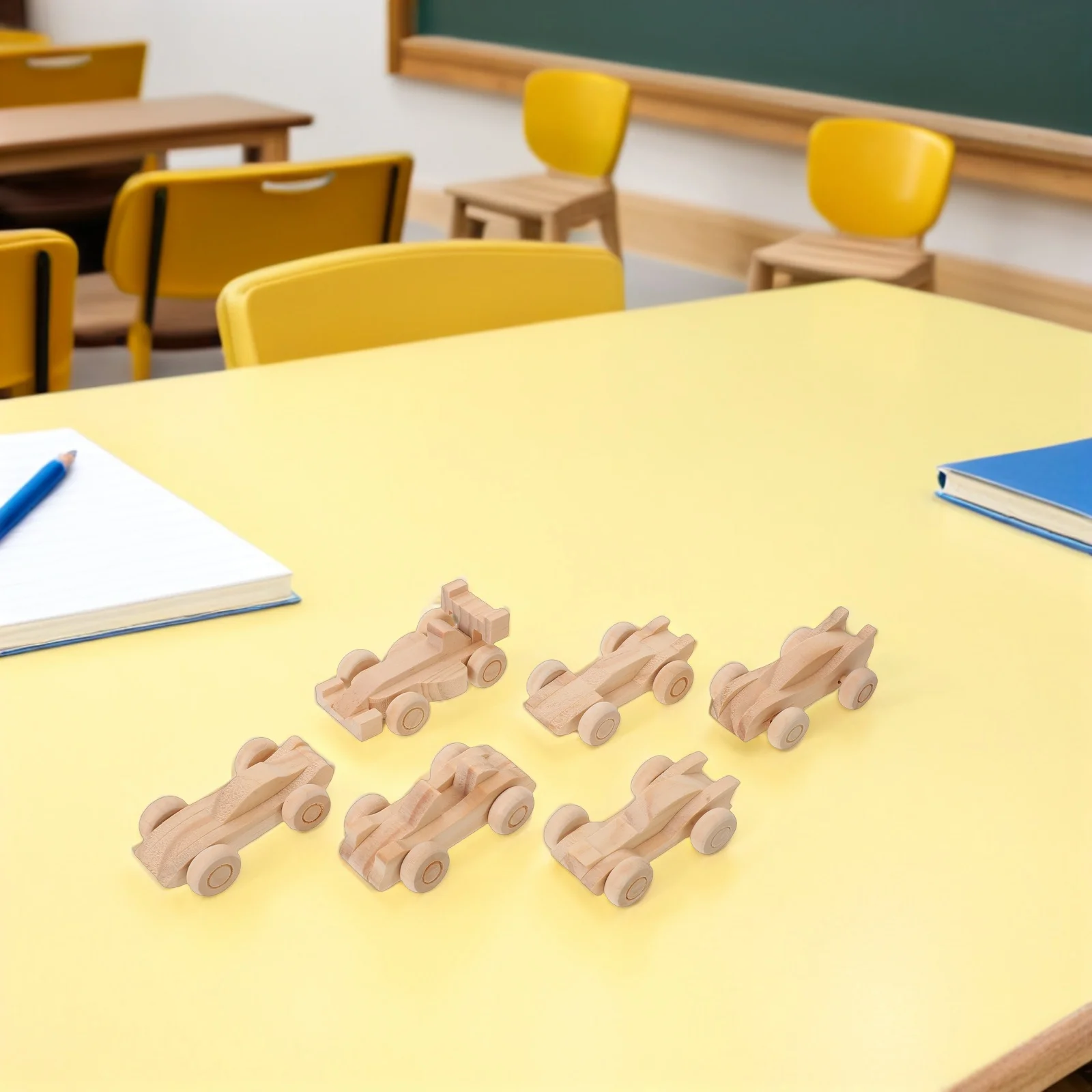 6 قطع من سيارات الكتابة على الجدران الخشبية - مصنوعات سيارات سباق صغيرة غير مكتملة للأطفال لوحة يدوية - نماذج سيارات رياضية خشبية ناعمة للفن المنزلي #3