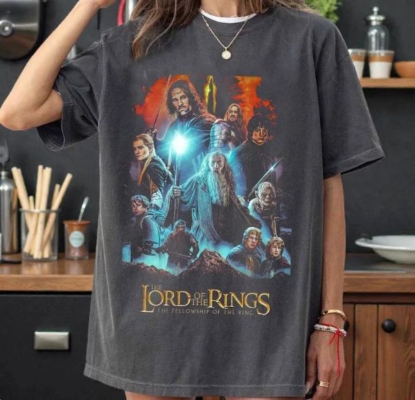 The Lord of The Rings Retro T-shirt, Fellowship of The Rings Pattern T-shirt Retro T-shirt Unisex Casual Printed Pattern T-shirt