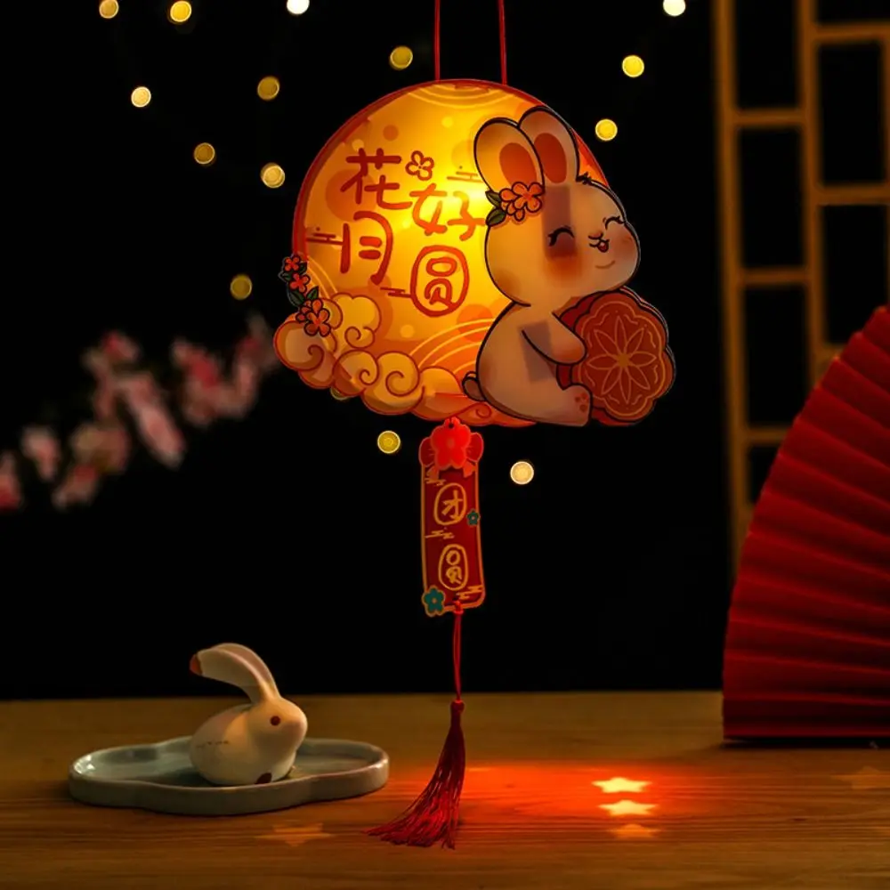 Chinese Style Mid-Autumn Rabbit Lantern Cartoon Handmade LED Lantern Toys with Tassel Traditional Craft Antique Lantern