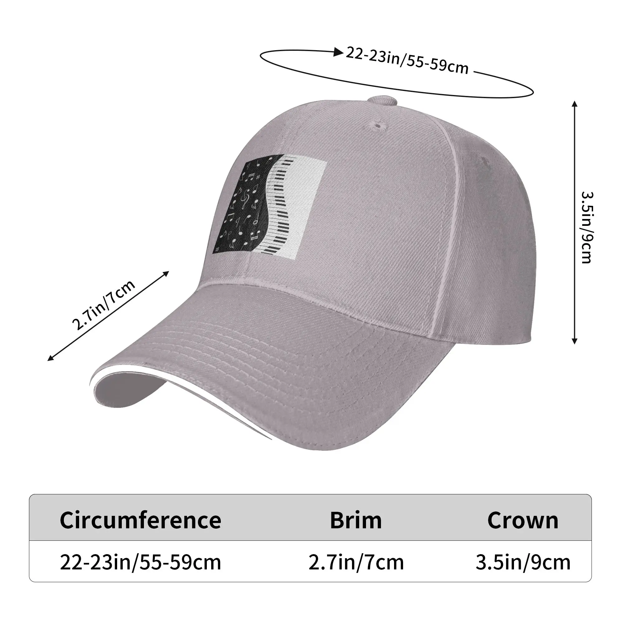 Abstract Piano Keys with Musical Notes9 Cap Casual Baseball Caps Adjustable Hat Hip Hop Summer Unisex Baseball Hats Customizable