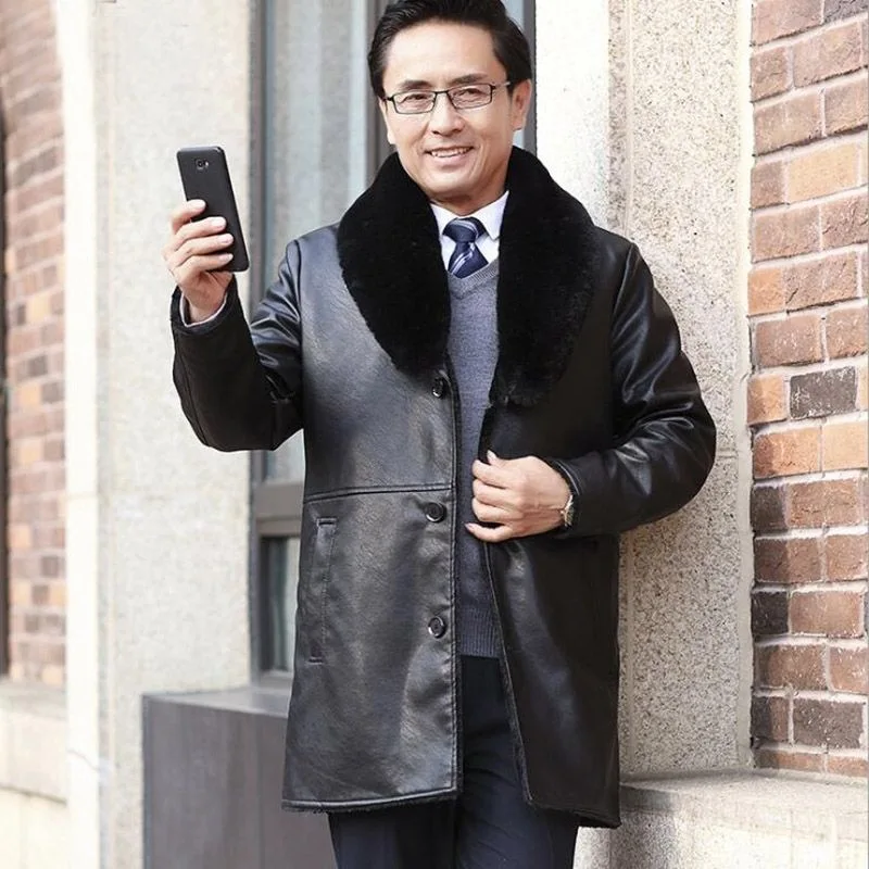 

Кожаные куртки среднего и пожилого возраста. Средние и длинные кожаные куртки, мужские утепленные флисовые куртки с большим меховым воротником, съемная зима.