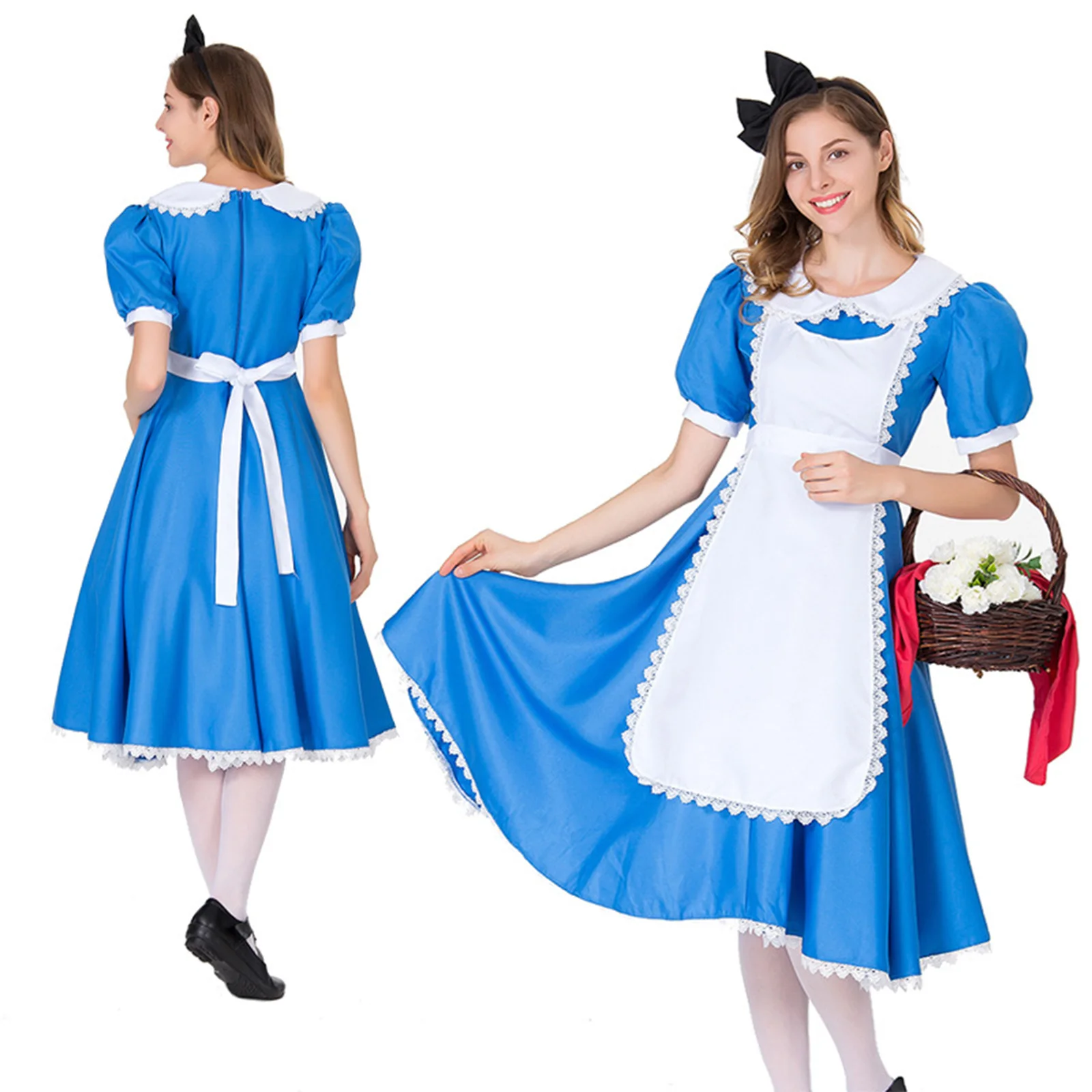 

Anime Alice In Cosplay Costume Wonderland Adventures Party Dress Suit Woman Sissy Maid Halloween Stage Fancy Clothes