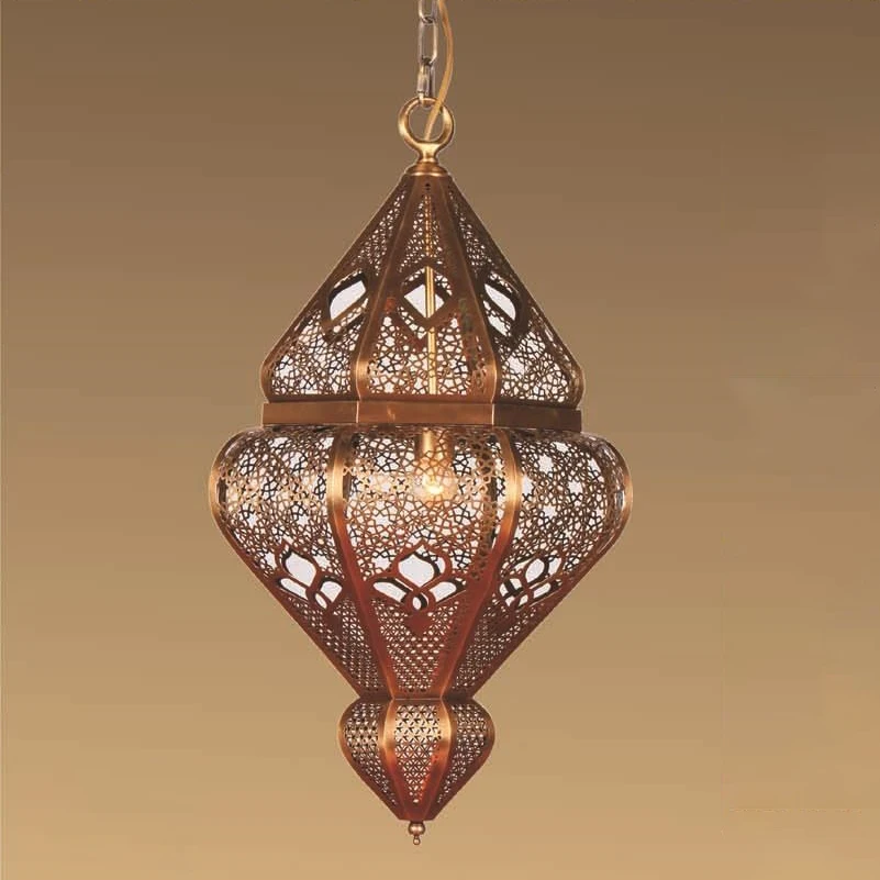 Moroccan Modern Gold LED Crystal Chandelier Turkish Hollow Lantern Ceiling Light Loft Pendant Lamp Wrought Iron