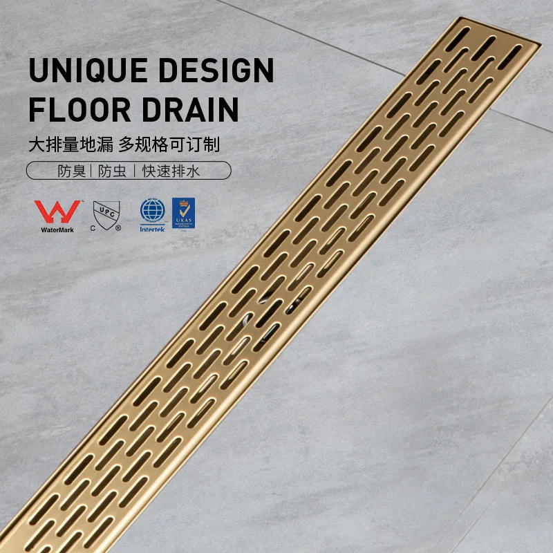 

Gold Floor drain High Quality Rectangle Shower room drainage Luxury Brushed Gold Large drainage drainer 12 24 32 36 47 59 inch