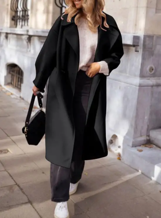 

Women's Warm Extended Woolen Coat Casual Retro Style Solid Color Autumn Winter Jacket 2025 New Fashion