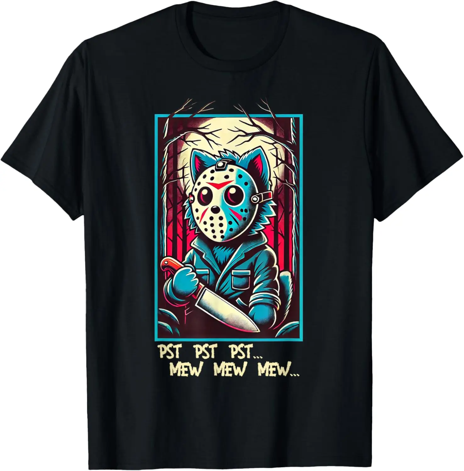 

Retro Psycho Cat Horror Movie Vintage Halloween Kitty T-Shirt
