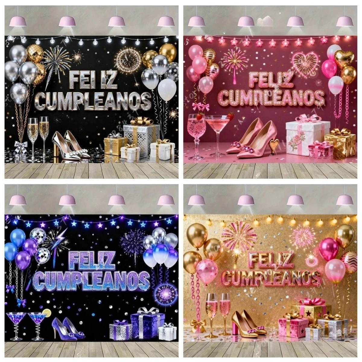 

Balloon High-heeled Shoe Gift Box Themed Banner Photography Backdrop, Children's Birthday Party Decoration Photography Backdrop